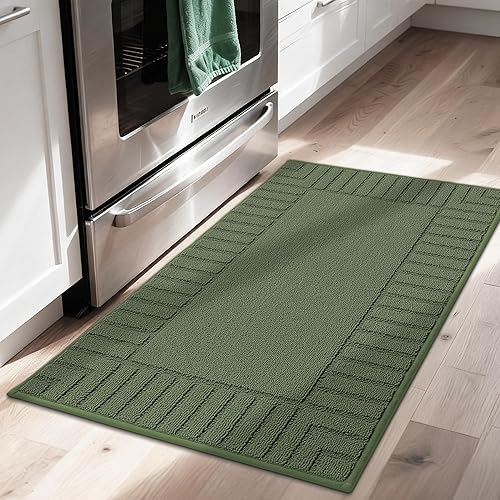 Miniatura 7 de BEQHAUSE -Alfombras de cocina antideslizantes para suelos absorbentes de cocina, lavables a máquina, color verde, 24 x 35 pulgadas