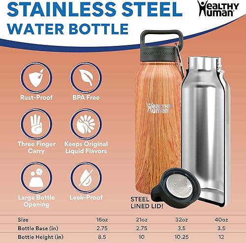 Miniatura 2 de Botella de agua saludable y humana, sin BPA, para deportes, viajes, de acero inoxidable, aislada, Marrón Lirio del Desierto,Lila,Moca,Madera