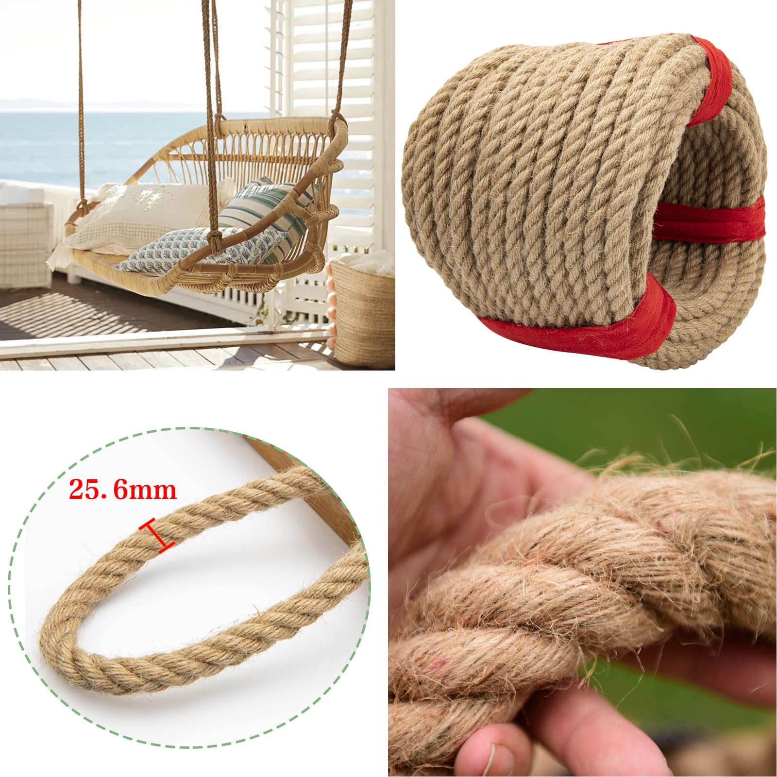 Snapklik.com : Natural Jute Rope - 1/2 Inch, 100 Ft, Twisted Manila ...