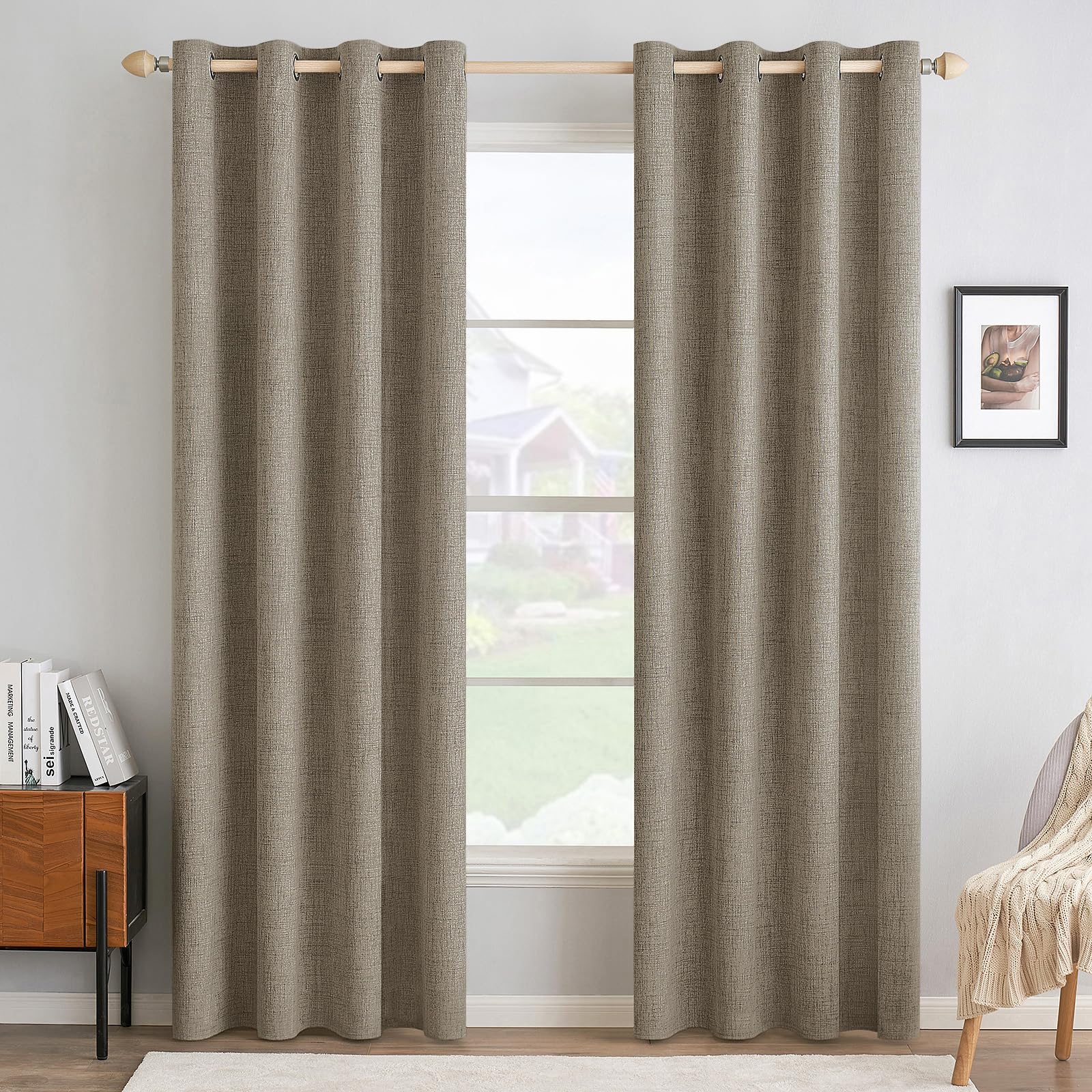 MIULEE 100% Blackout Linen Curtains for Bedroom 52x84 Inches Faux Linen | Room Darkening, Light Blocking, Thermal Insulated, Grommet Top, Linen Textured, Window Curtains for Living Room, 2 Panels Faux Linen 52"W x 84"L (Pack of 2) 2