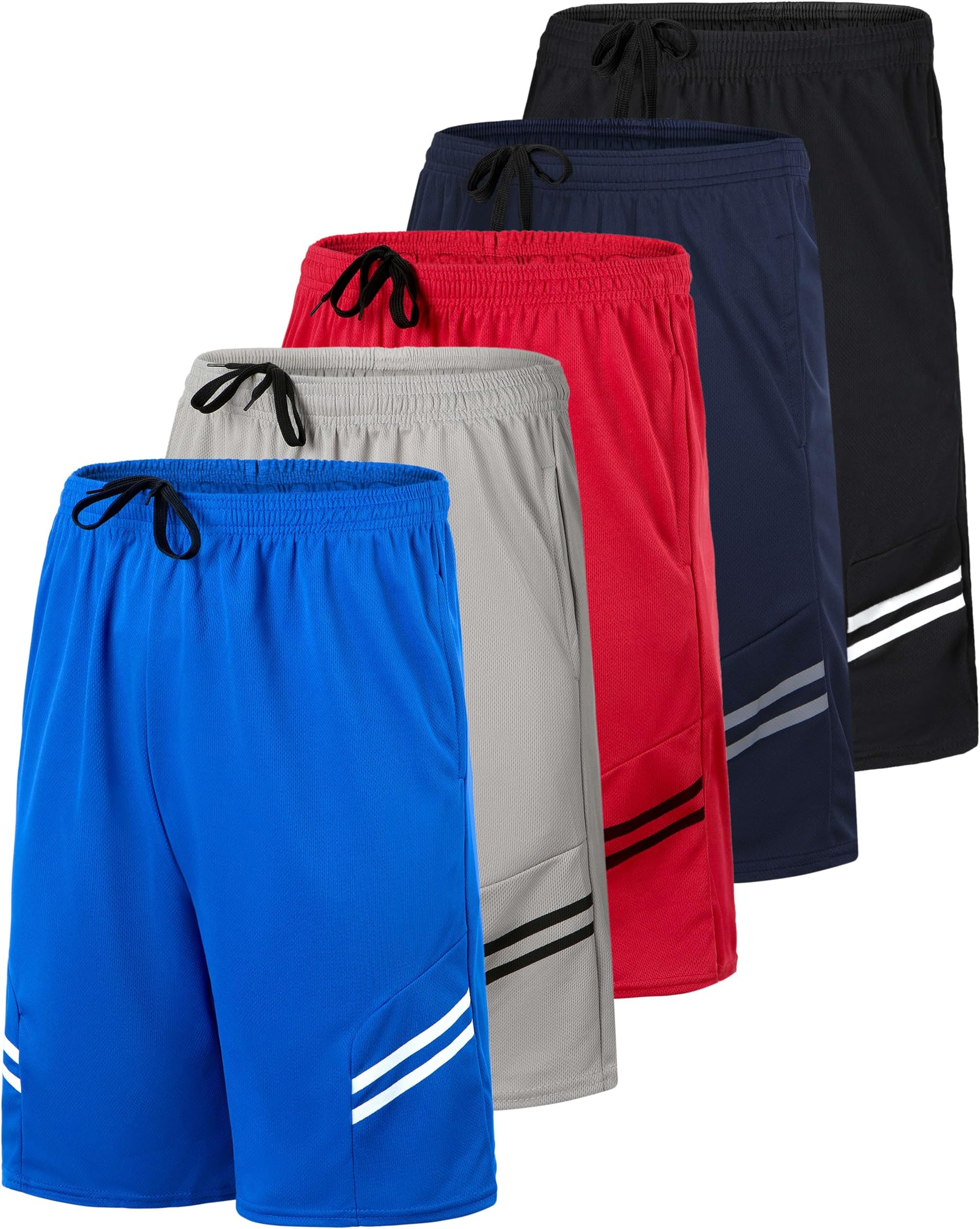 Real Essentials 5 Pack: Boys' Mesh Basketball Athletic Shorts with Pockets – Teen Kids Youth Quick Dry Soccer Running Gym