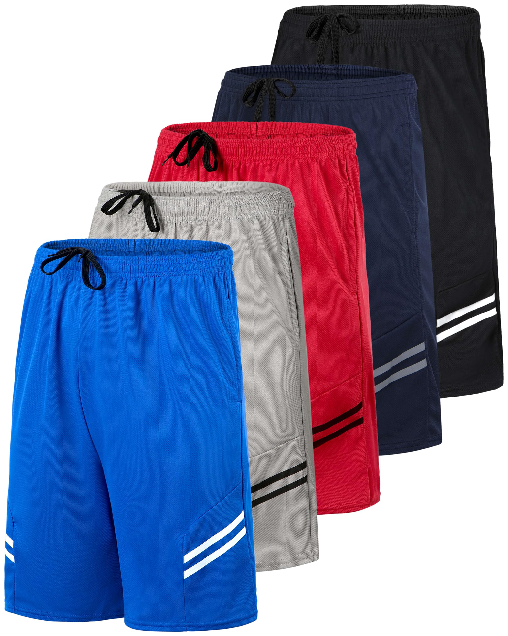 Real Essentials 5 Pack: Boys' Mesh Basketball Athletic Shorts with Pockets – Teen Kids Youth Quick Dry Soccer Running Gym