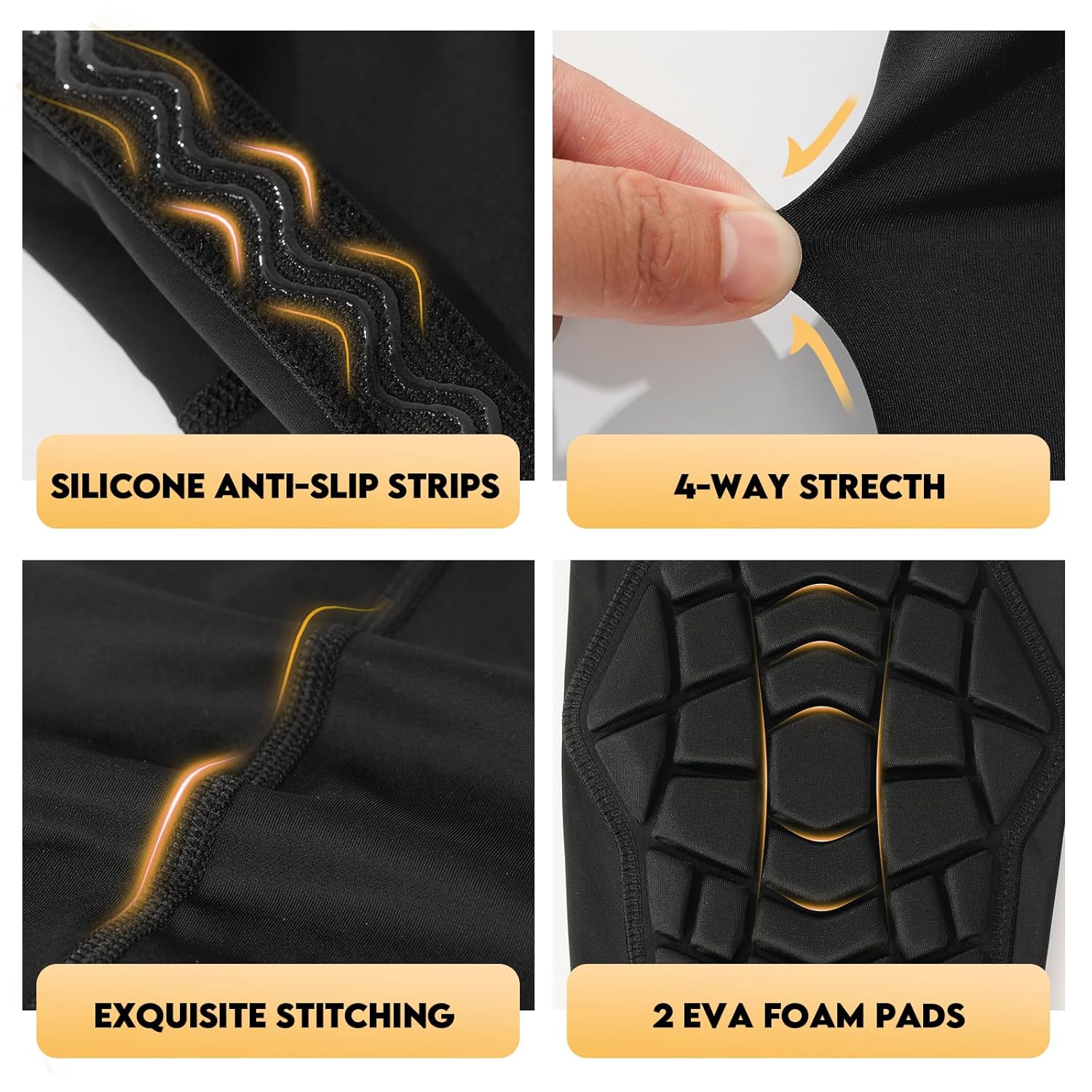 Wrestling Knee Pads Compression Leg Sleeve with Knee Pad and Calf Pad, 1 Pair Knee Sleeve with Shin Guards Shin Pads for Football, Baseball, Rugby, Lacrosse (2, Upgrade Black, Medium) - Image 4