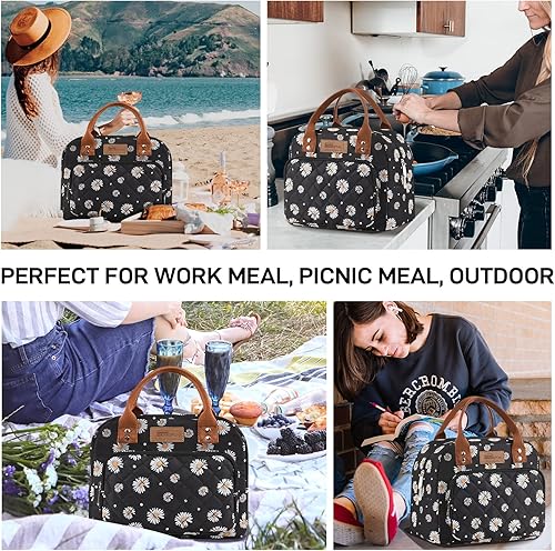 Miniatura 7 de HOMESPON Bolsa de almuerzo para mujer, hombre, adultos, con bolsillo frontal, aislada, lonchera para el trabajo, picnic o viajes (margarita)