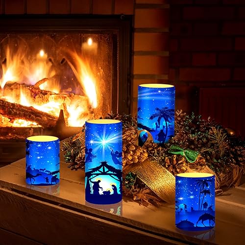 Miniatura 6 de Tiamon Velas LED con temática religiosa sin llama, funciona con pilas, luz cálida y parpadeante para decoración de mesa de Navidad (romántica)