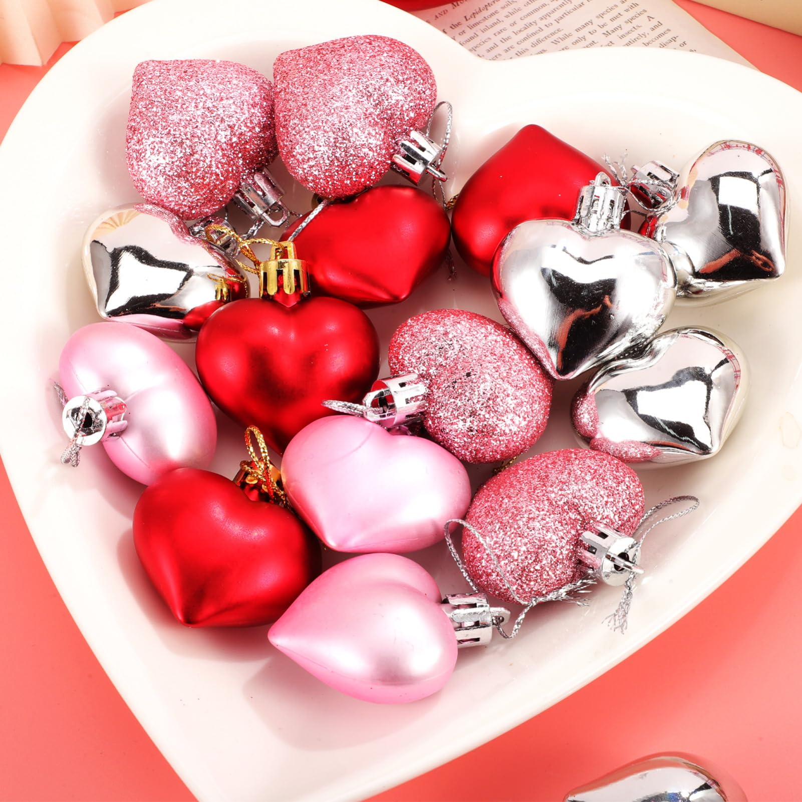 Alipis 48piezas Colgante de Bola de Corazón Decoración Colgante Árbol de San Valentín Adornos Hogar y Bodas de Adornos Brillantes Día de San Valentín