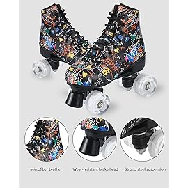 Ugboiu Roller Skates for Men and Women, Black Derby Roller Skates with 4 Shiny Wheel, Classic Double-Row Roller Skates for Indoor and Outdoor