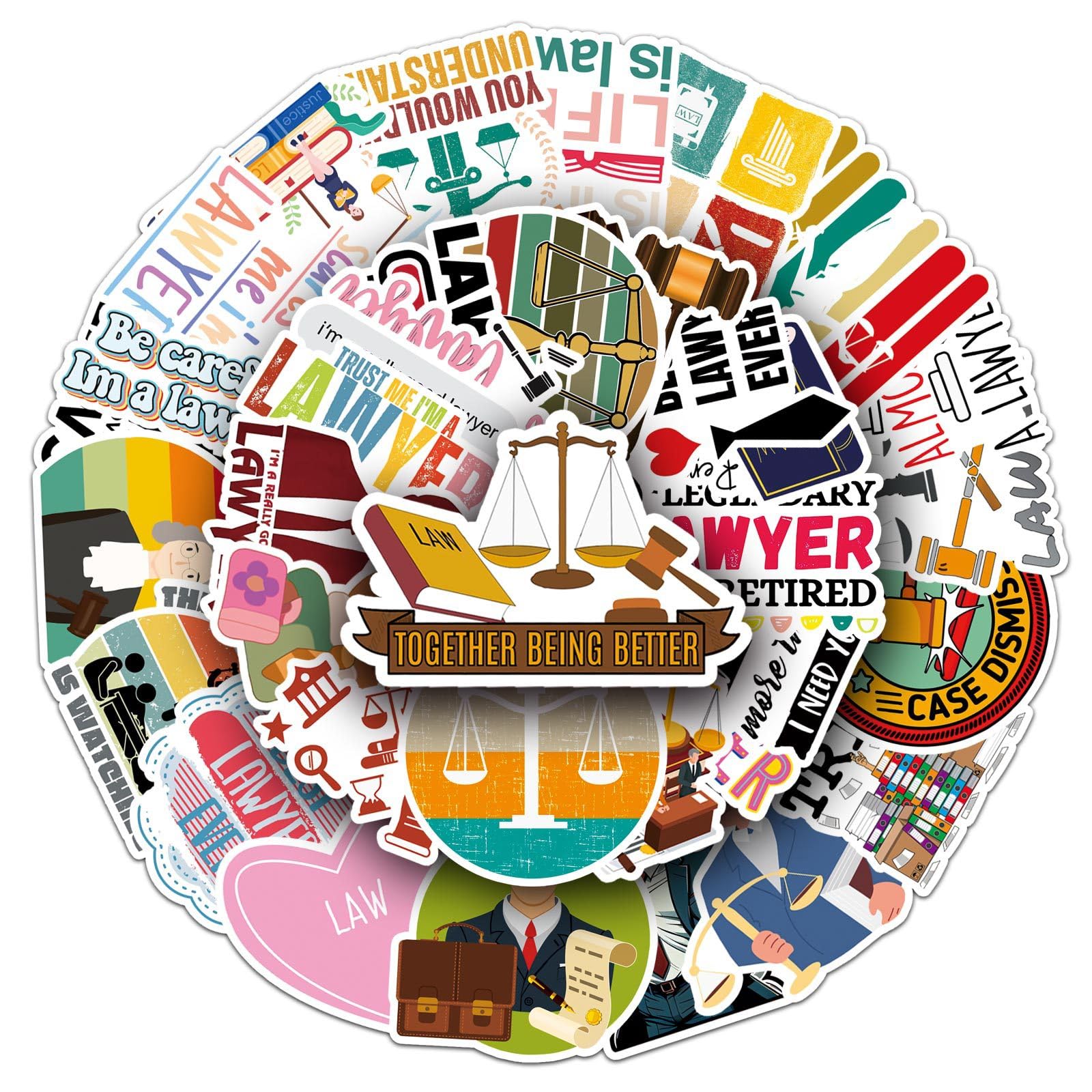 50Pcs Lawyer Stickers Laptop Car Scrapbook Phone Skateboard Suitcase Luggage Bike Attorney Vinyl Waterproof Aesthetic Personalised Stickers for Teens Boys Girls Adults
