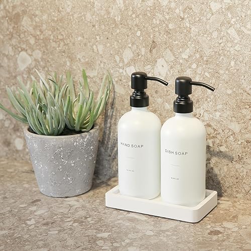 Miniatura 6 de Juego de dispensador de jabón de cocina, dispensador de jabón blanco con bomba de acero inoxidable negro, perfecto para decoración moderna de cocina