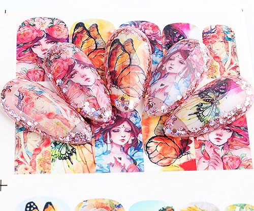 Miniatura 3 de Calcomanías de uñas de dibujos animados para niñas, diseño de patrones de mariposas coloridas, calcomanías de transferencia de agua, calcomanías de
