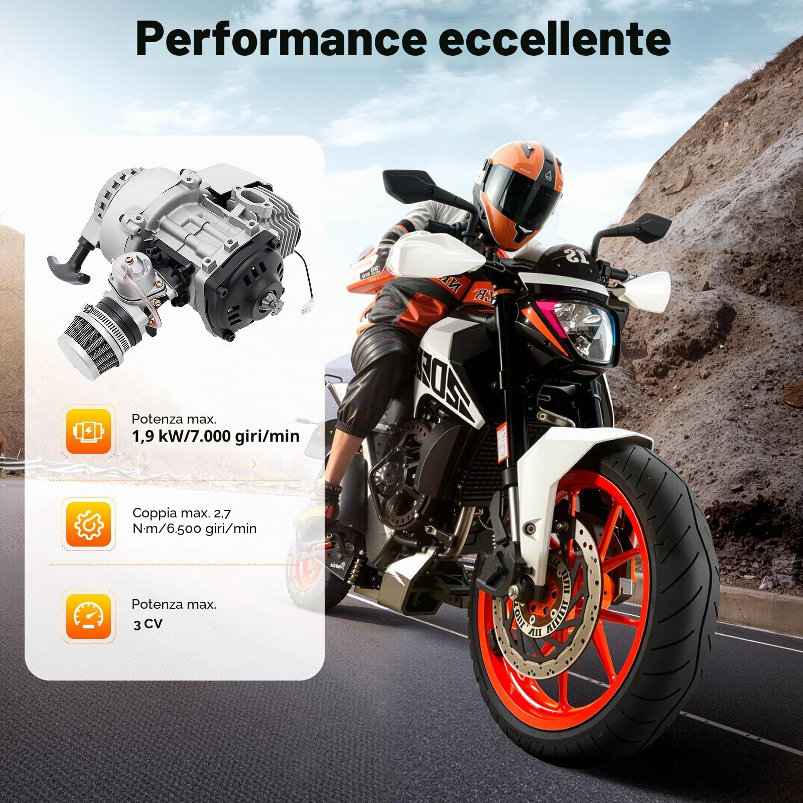 49 CC 2 tempi Pocket Bike Motore a benzina per bicicletta motore completo 49 CC a due tempi per mini bici da dirtbike mini ATV 47 CC/49 CC