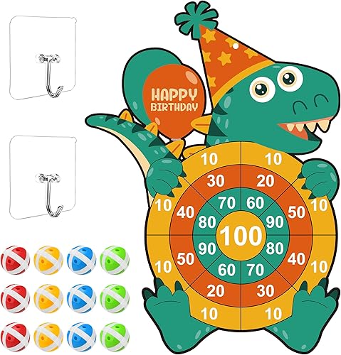 LUYITOM Juguetes de dinosaurio para niños de 3 a 5 años, 32 pulgadas, tablero de dardos grandes de T-Rex para niños con 12 bolas adhesivas de