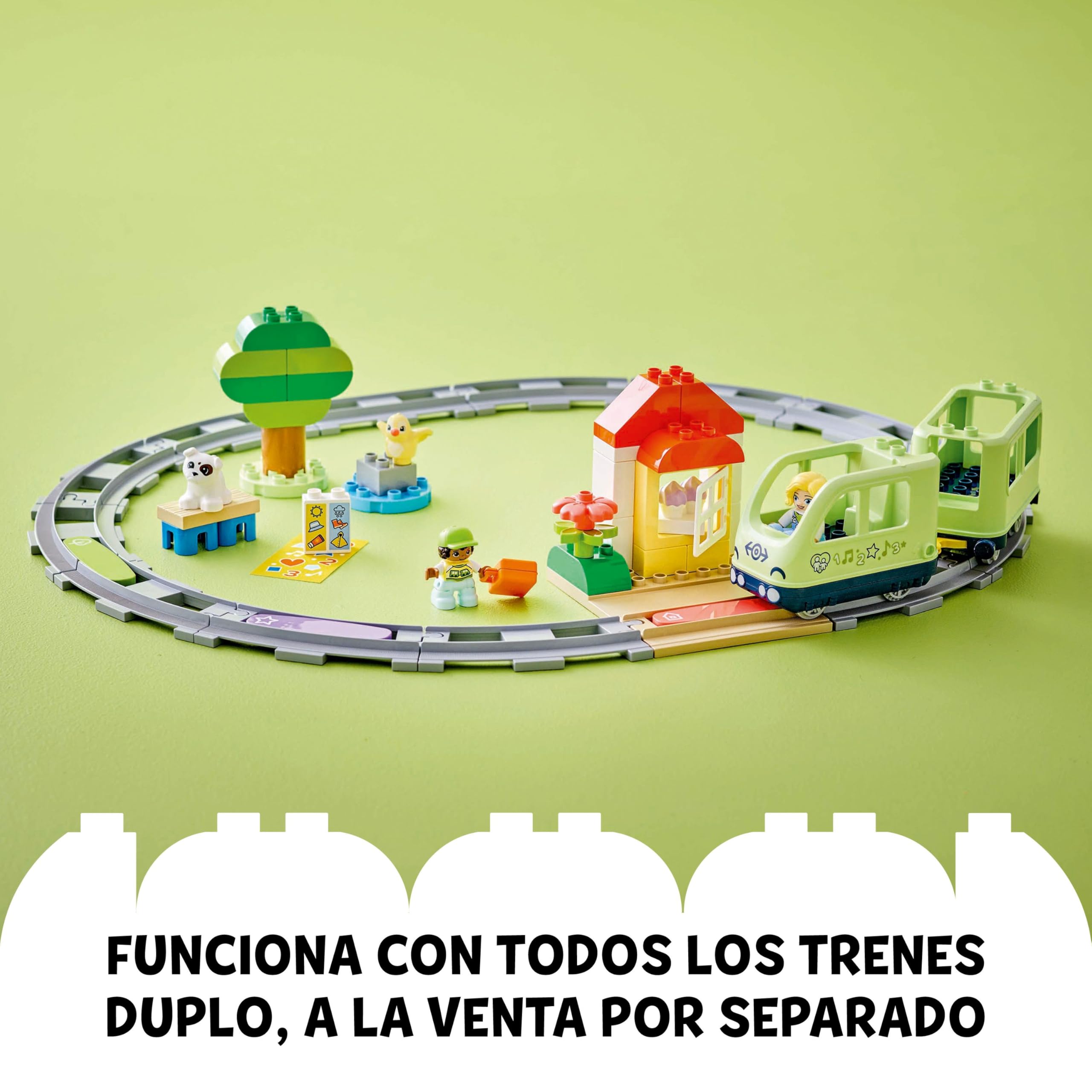 LEGO Duplo Mi Ciudad Aventura Ferroviaria Interactiva - Juguete Educativo para Niños y Niñas de 2+ Años - 14 Piezas de Vías, Ladrillo con Luces y Sonido y 4 Figuras - Regalo Infantil 10427