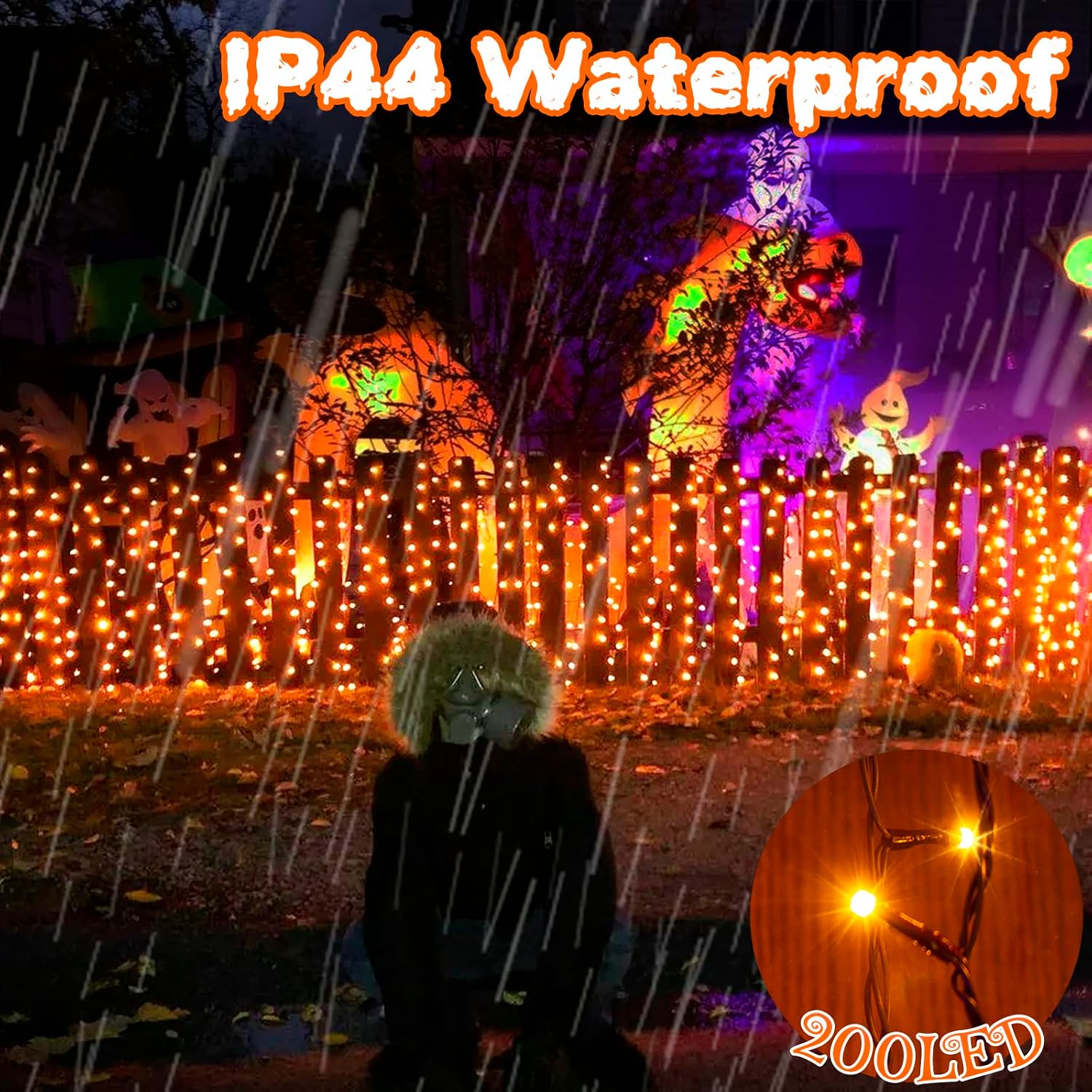 PEIDUO Halloween Decorations, 82 Ft Orange String Lights 200 LED, Motion Sensor Controller Sync with Spooky Music, Twinkle Fairy Lights for Outdoor Indoor Decor Christmas Party Bedroom Decorations