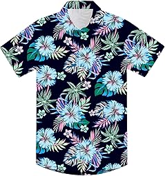 Boys Hawaiian Floral Aloha Print Shirt Button Down Dress Shirt for 7-14 Years