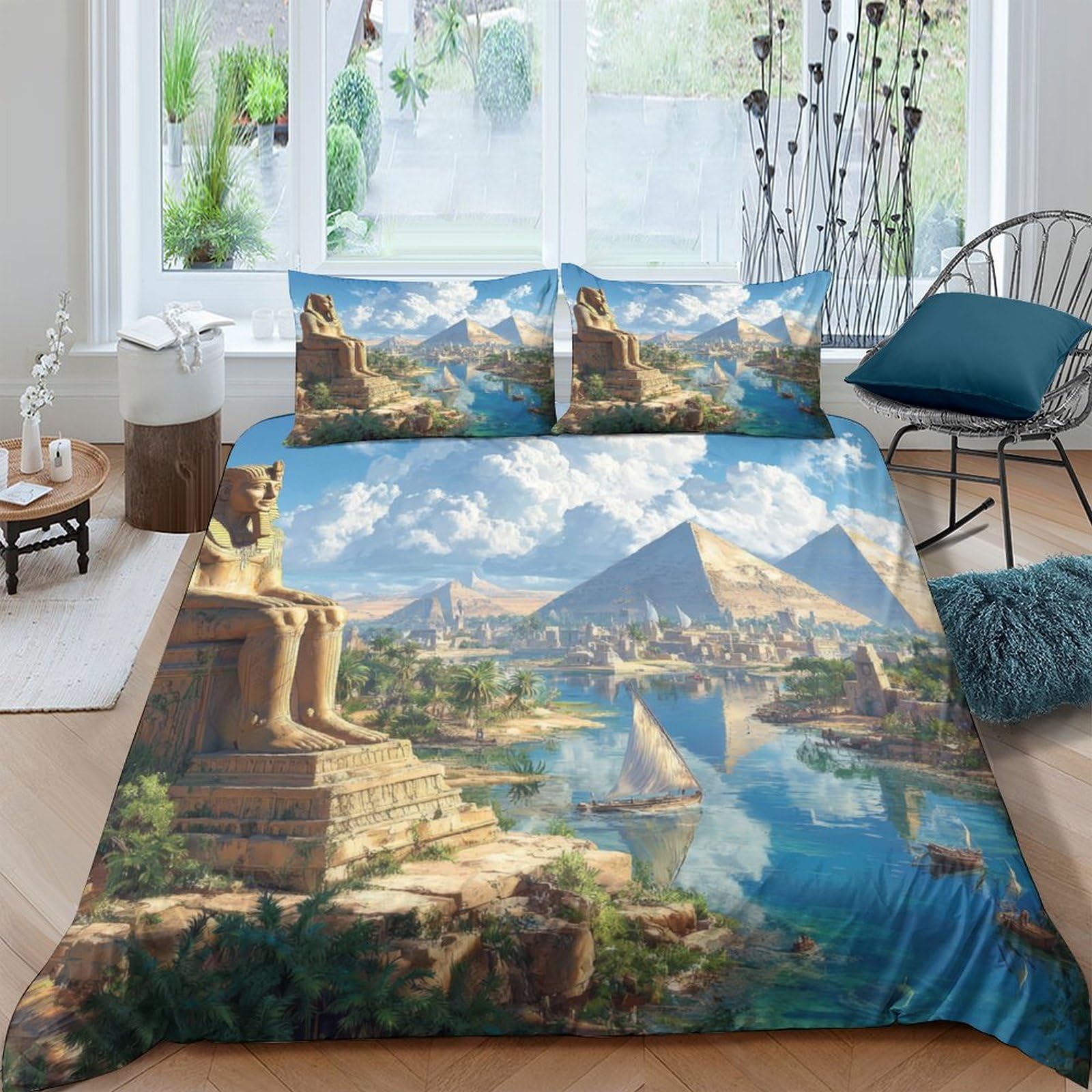 Ctjqhvkz Style-6 3D Printed Ancient Egypt Fitted Sheet Microfiber Colorful Pyramid Landscape Bed Cover For Bedroom Dorm Decor Single（135X200cm）