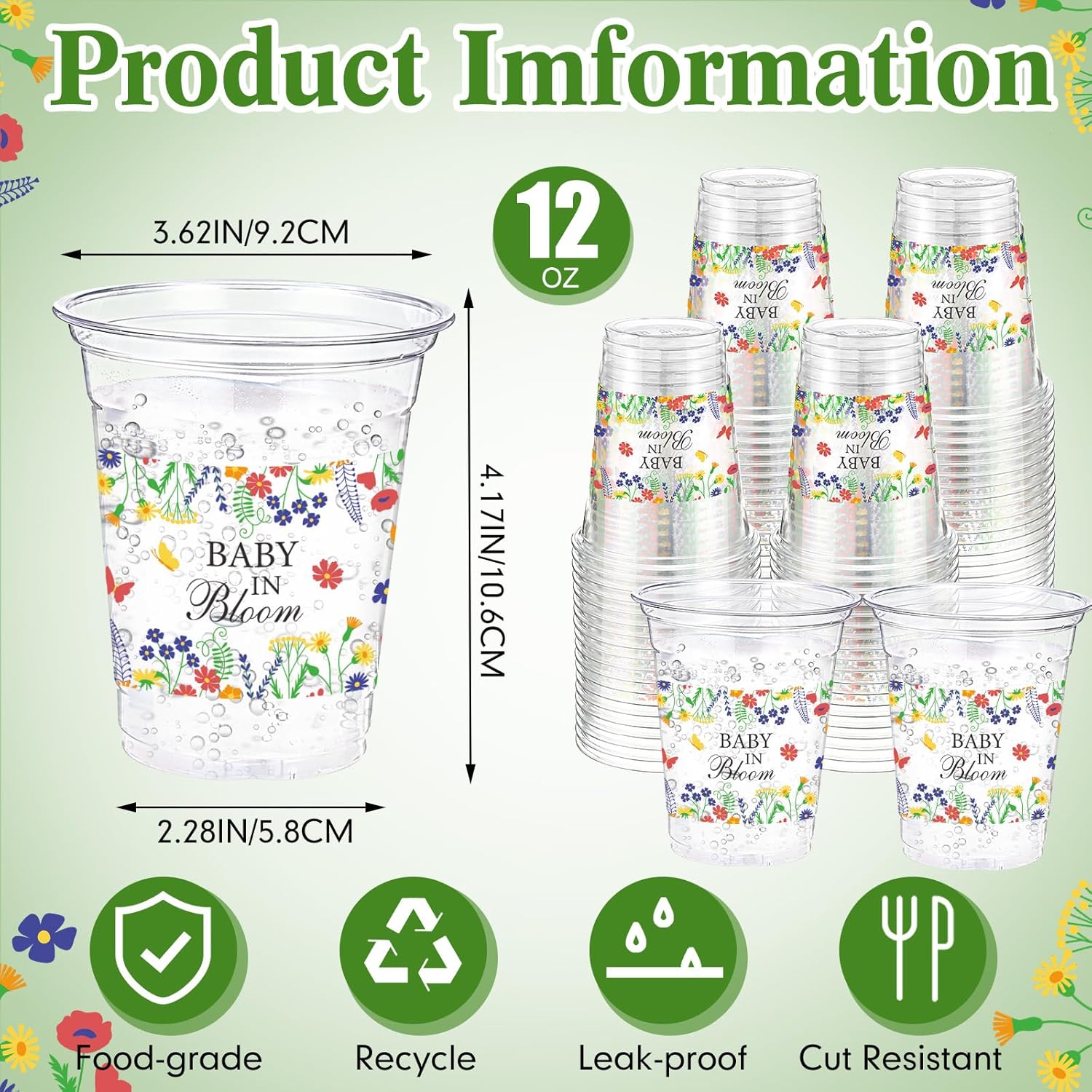 100 Pcs Flower Plastic Cups 12 oz Floral Wildflowers Disposable Clear Drinking Cups Bulk for Summer Spring Wedding Baby Shower Birthday Party Decorations Supplies(Baby in Bloom,Colorful) - Image 2