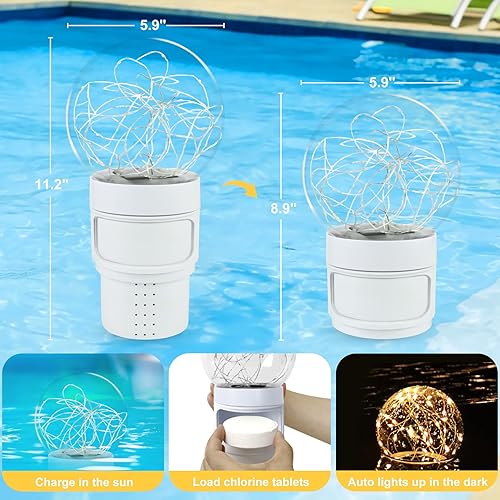 Miniatura 3 de Flotador de cloro para piscina con luz solar de bola, dispensador de cloro flotante para tabletas de cloro de 3 pulgadas, dispensador de químicos de