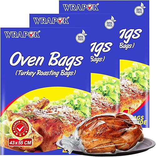 WRAPOK Bolsas de cocina para horno, bolsa de horno de gran tamaño para carnes, costillas de jamón, aves de corral, mariscos, 17 x 21.5 pulgadas, 12