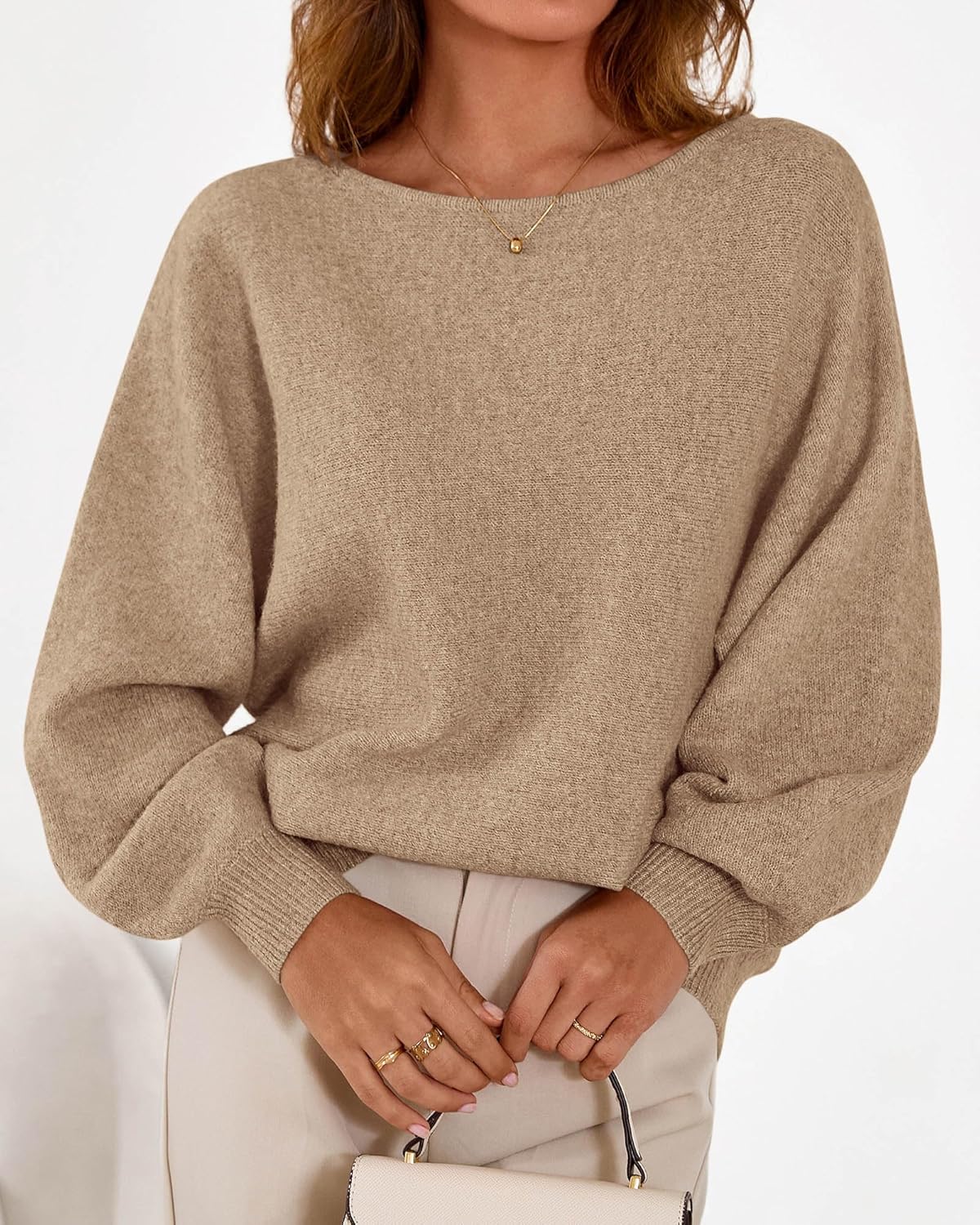 KIRUNDO Oversized Sweaters for Women Cozy Fall Fashion Boat Neck Batwing Sleeve Knit Pullover Sweater Tops Winter Clothes - Image 5