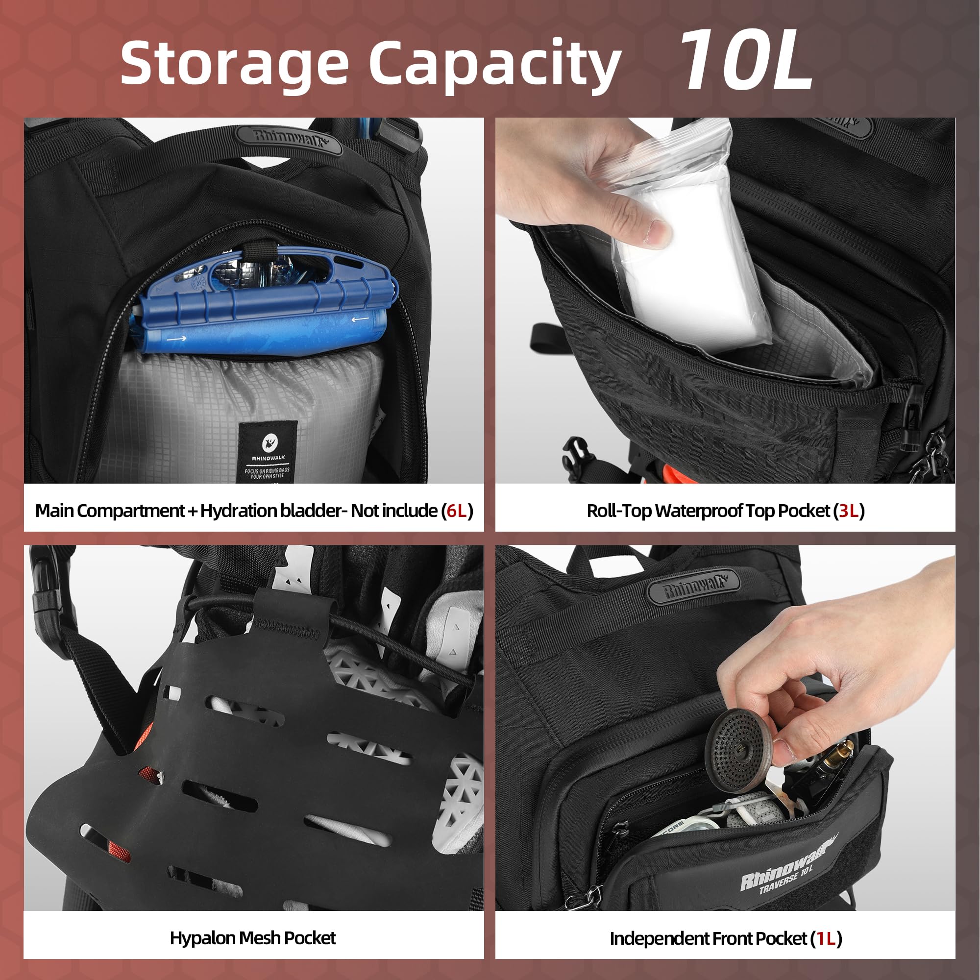 Rhinowalk Motorrad Rucksack Regenschutz Trinkblasen Loch Motorrad Fahrradrucksack Sportrucksack Laptop Backpack für Wandern Klettern, Fahrradfahren, Laufsport, Camping