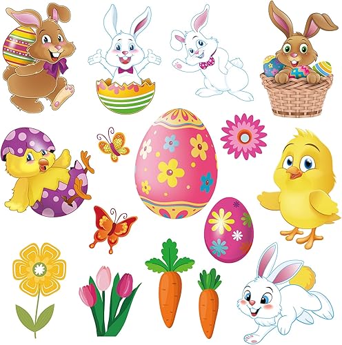 57 piezas de recortes de papel de Pascua de animales recortados de doble cara coloridos huevos de conejito de pollito de mariposa para decoración de