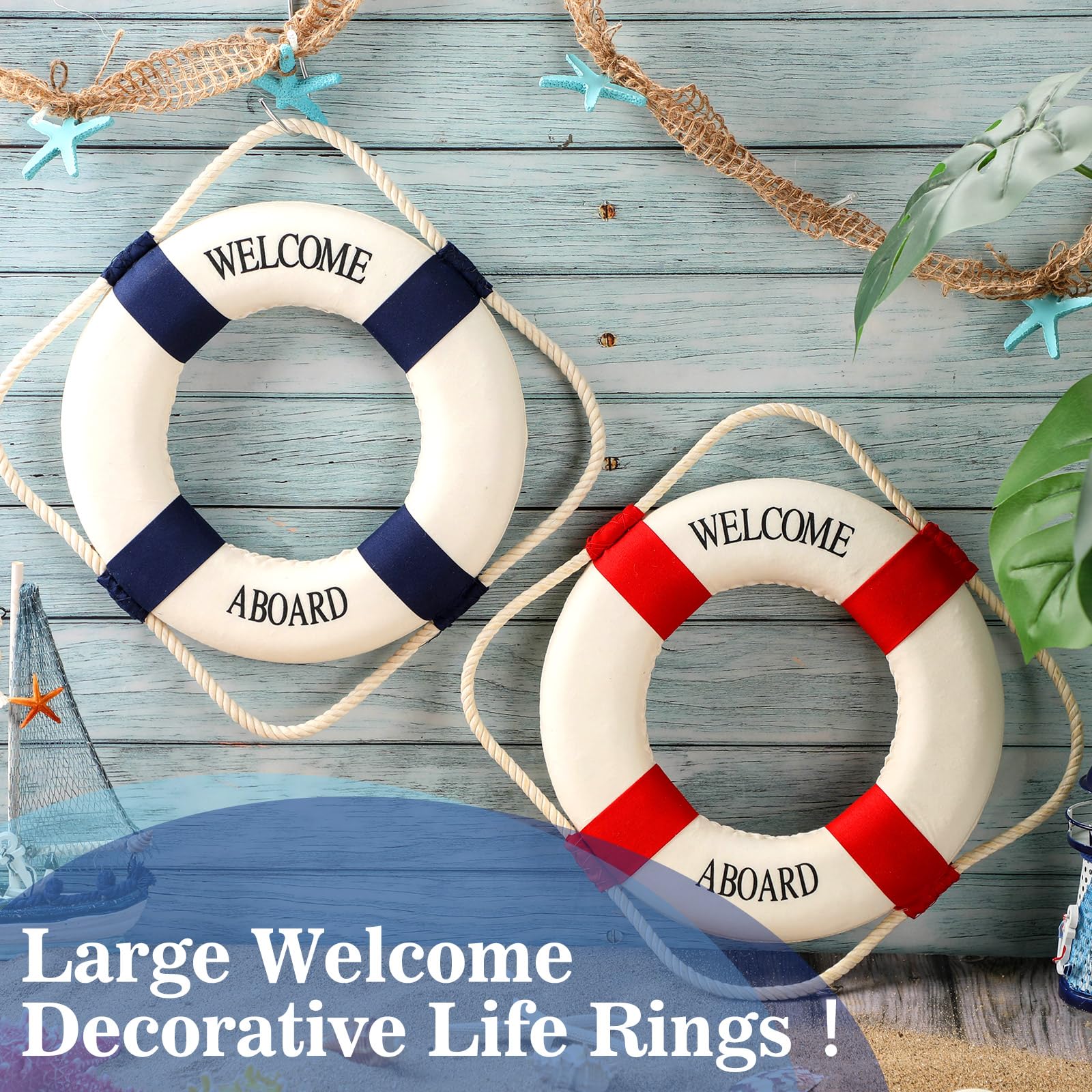 Vercraft 2 anillos salvavidas Welcome Aboard de 10 pulgadas, rojo y azul