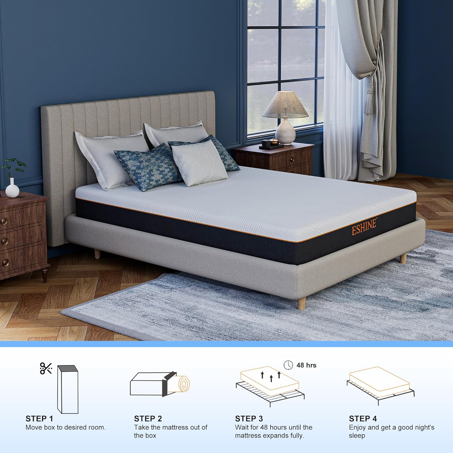 ESHINE 10 Inch Queen Mattress for Back Pain Relief & Cooling Sleep - USA Made with Gel and Green Tea Memory Foam for Pressure Relief, CertiPUR-US Certified, Medium Firm Mattress in a Box