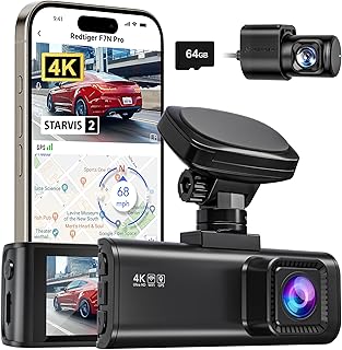 REDTIGER 4K Dashcam Auto Vorne Hinten, STARVIS 2 Sensor mit 64GB Karte, 4K/2.5K+1080P Dual Dashcam mit Eingebautem WiFi GPS, 3,18" IPS, 170° Weitwinkel,24/7 Parküberwachung, Loop-Aufnahme,WDR (F7N Pro