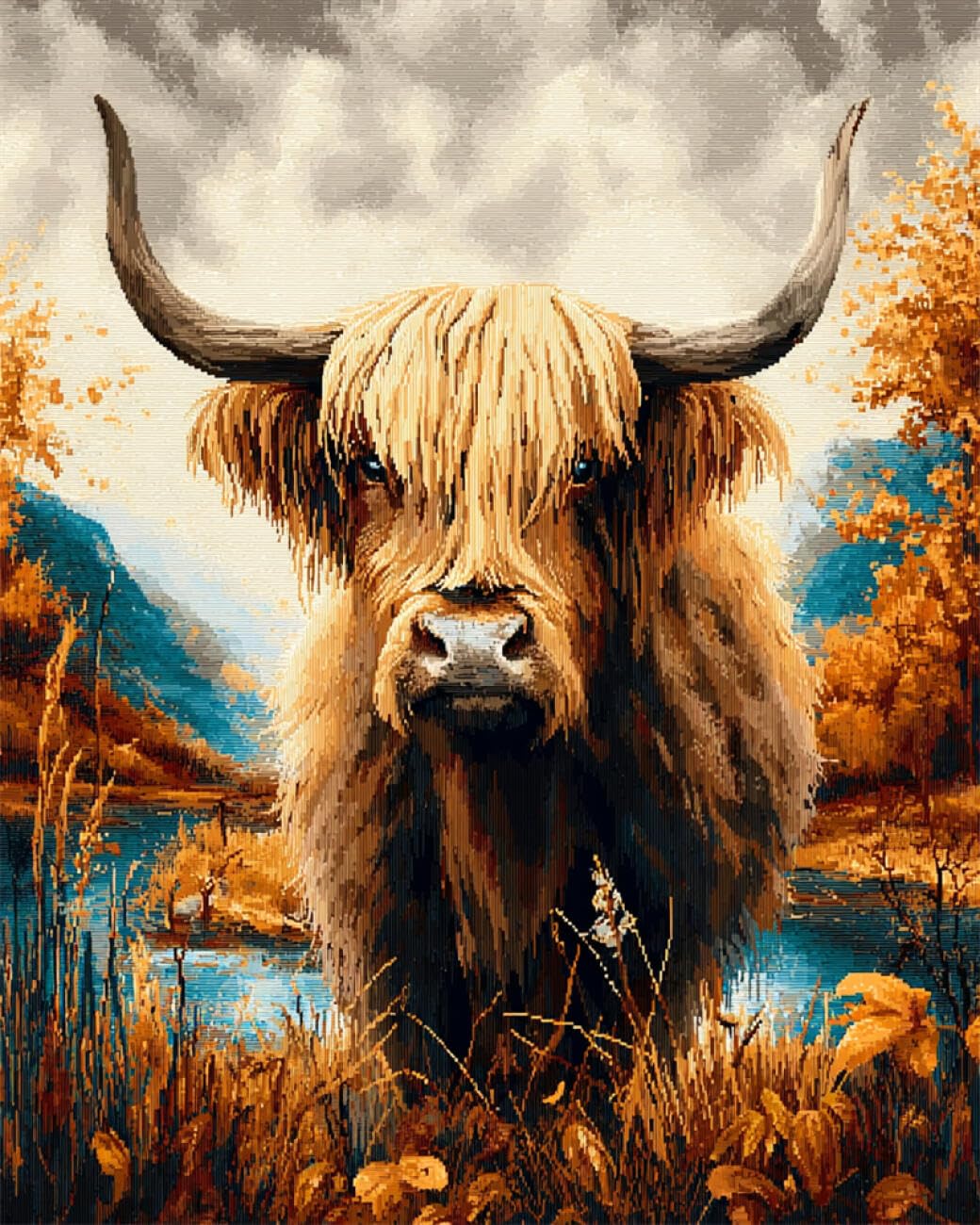 RKFLGEW DIY Embroidery Beads Set Highland Cattle and Scenery 50x70cm