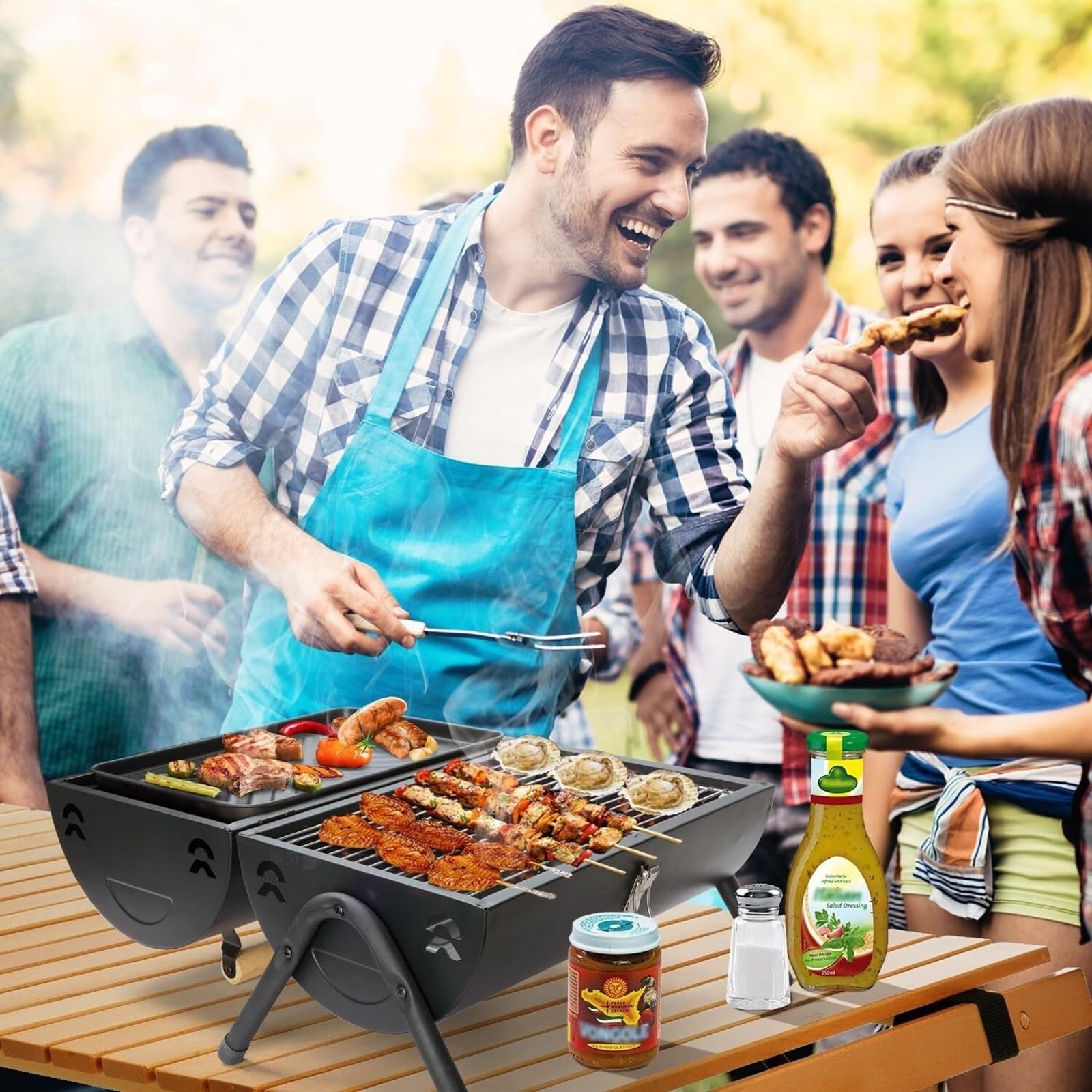 Grille Węglowe Przenośny Dwustronny Grill Węglowy Zewnętrzny Grill Stołowy Grill Grill Do Gotowania Grill Na Węgiel(White)