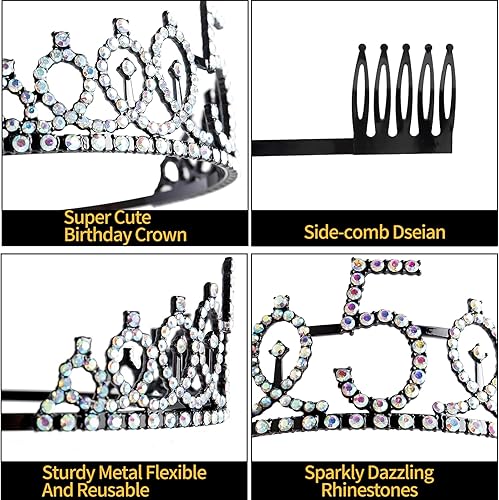 Vista 41 de Decoraciones de 7º cumpleaños para niña, incluyendo corona/tiara, banda, adornos para pastel de cumpleaños y velas del número 7, suministros de Rosa