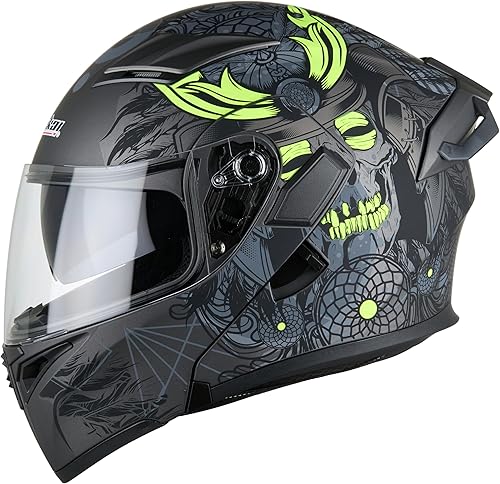 Casco de motocicleta de cara completa con visera doble, protector solar, abatible, modular, para motocross, con aprobación DOT (Cara divertida, L)