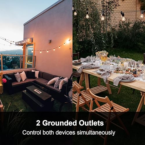 Miniatura 21 de Temporizador para exteriores con sensor para luces del atardecer al amanecer, enchufe impermeable con 2 tomas de tierra para decoración navideña