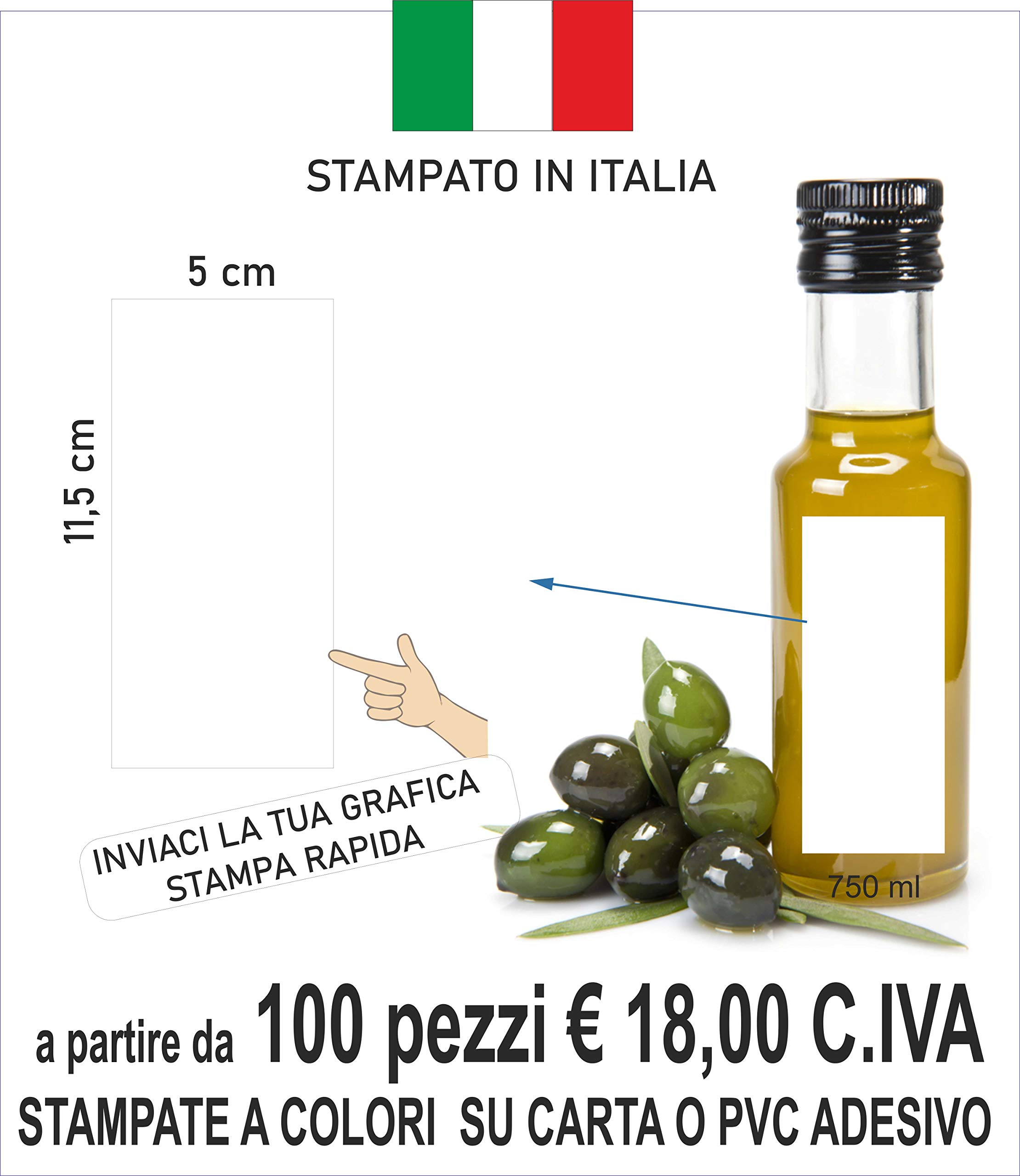 ETICHETTE RETTANGOLARI ADESIVE PERSONALIZZATE PER VINO OLIO MIELE (Carta 100 pz)