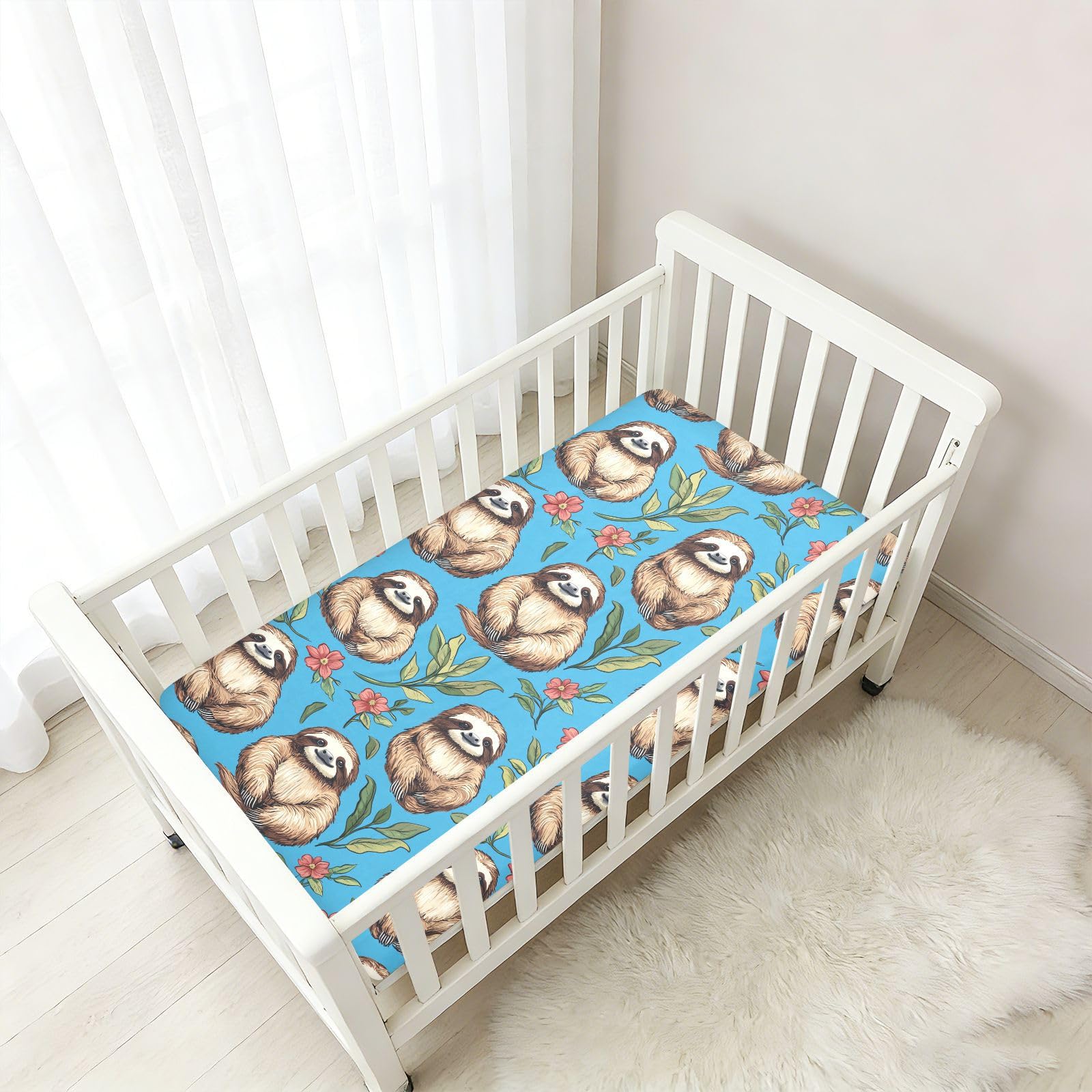Sábanas de algodón para cuna de bebé para niños y niñas, diseño de perezoso dulce de dibujos animados, sábanas suaves para decoración de guardería, 1 paquete de algodón para cuna