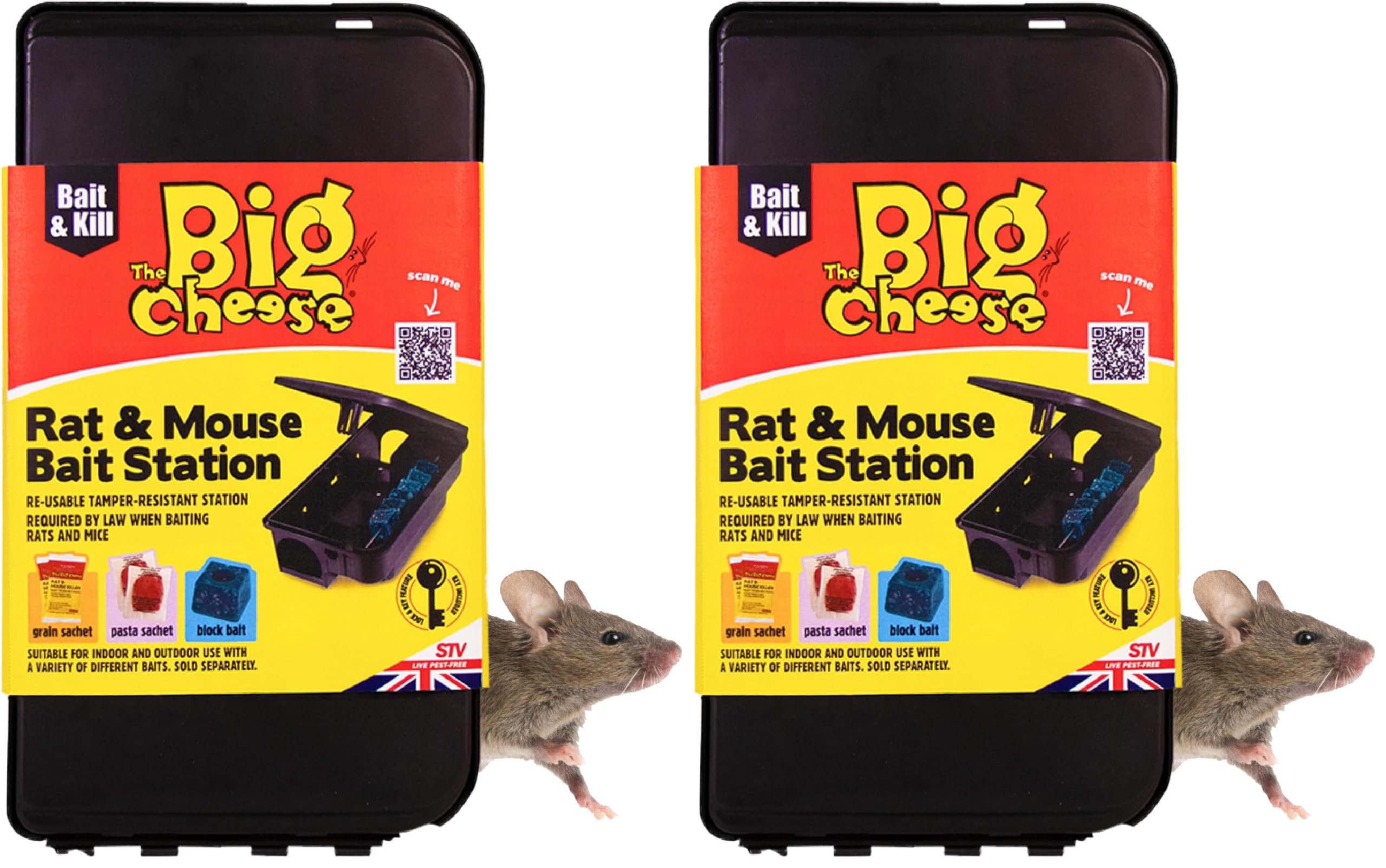 The Big Cheese Rat and Mouse Bait Box - Safe Control of Rat Poison and Mouse Poison, Black (Pack of 2)