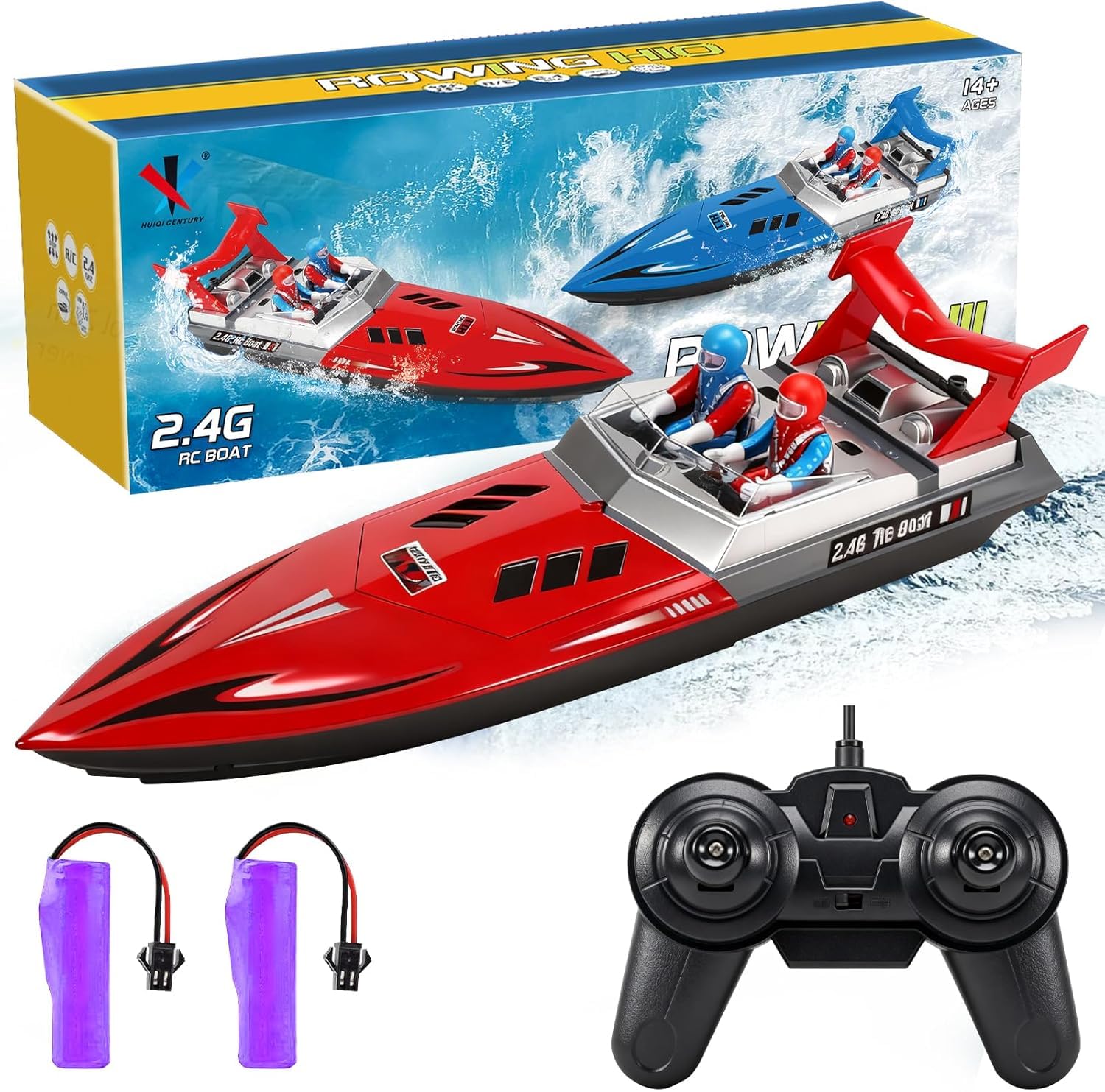 Barco teledirigido de 2,4 GHz, barco teledirigido de 20 km/h con 2 baterías de litio, lancha eléctrica impermeable, barco de control remoto para piscina, estanque, juguete acuático, regalo