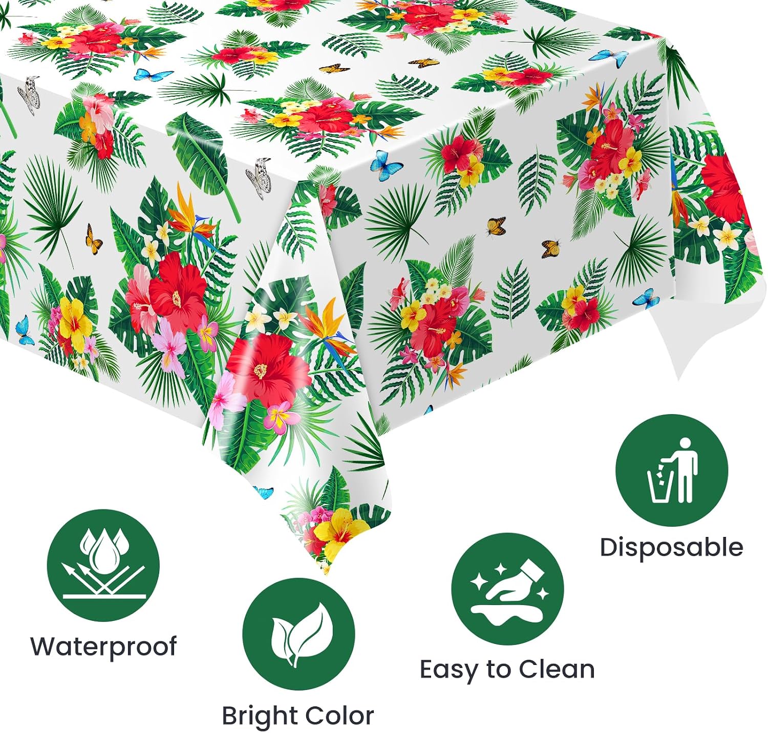 Avezano 3 pcs Hawaiian Table Cloths Summer Luau Table Cloths Plastic 108 x 54 inch Hawaii Palm Leaf Tropical Table Cloth for Summer Aloha BBQ Party Decorations
