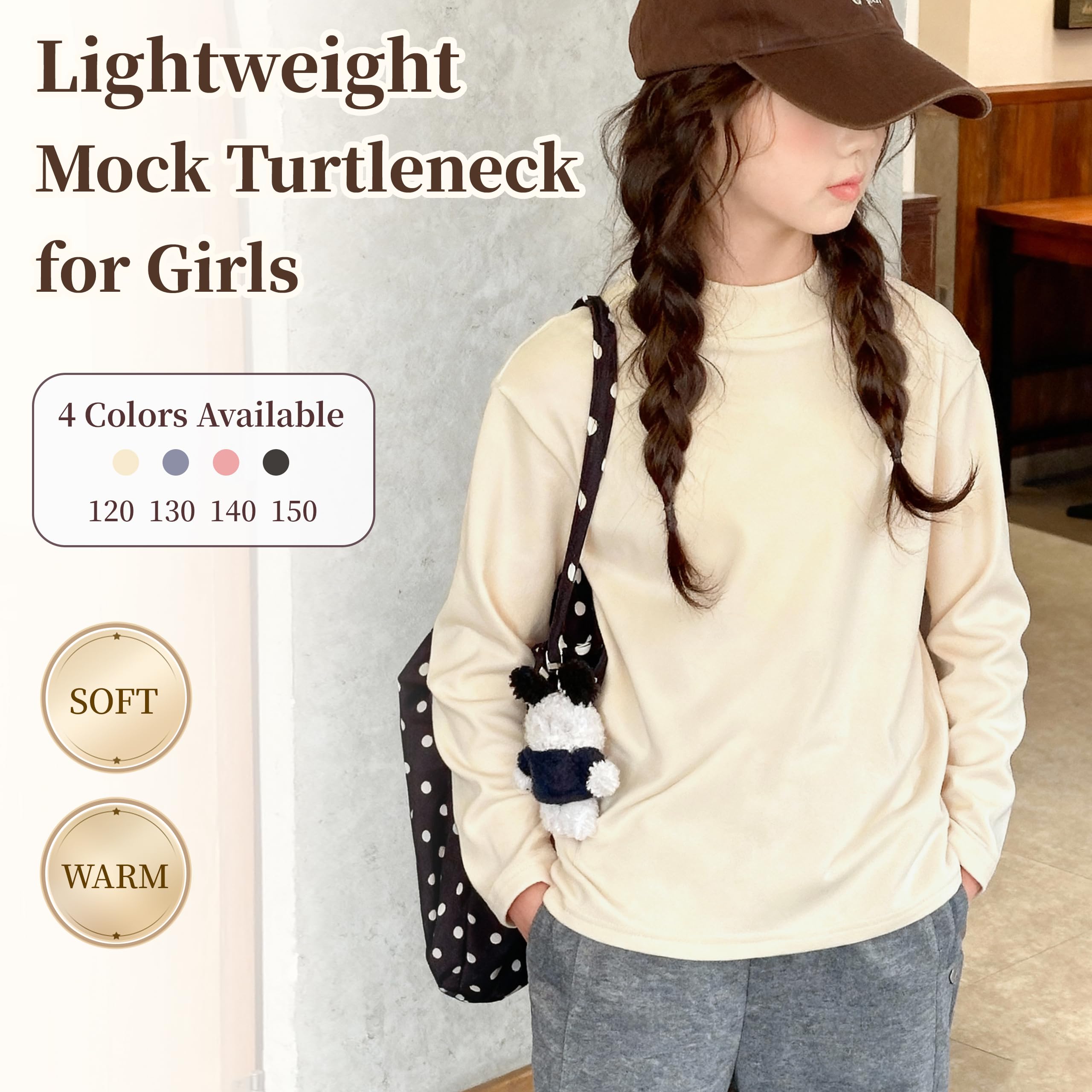 Rolanko Chemise à Manches Longues pour Fille, Basiques Thermiques Hauts en Polaire Maillot Col Roulé Extensible pour Enfants Lot de 2