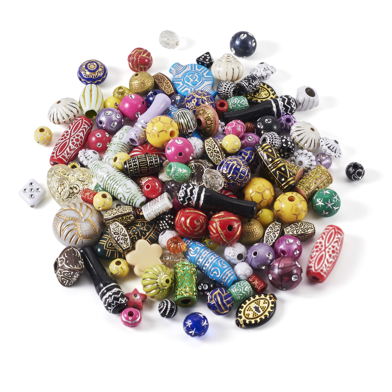 Spritewelry 100G Acrylic Assorted Beads Metal Enlaced Round Oval Heart Beads Loose Spacer for Jewelry Making Bracelets Necklaces Keychain DIY Crafts - Image 2