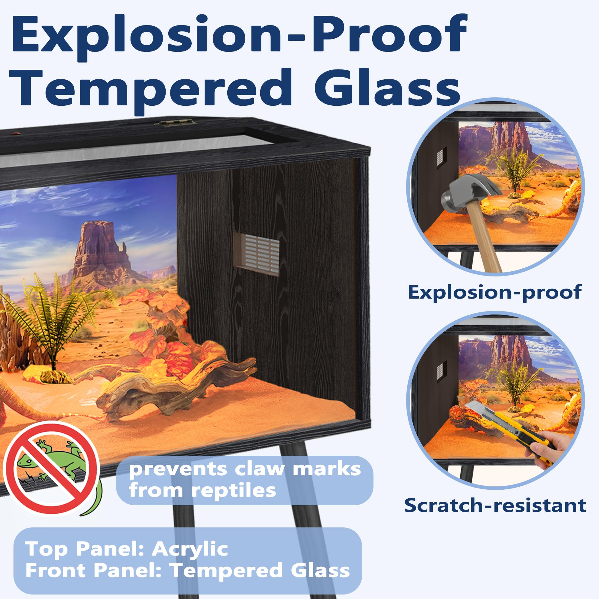 Prolee Tanque para reptiles de 80 galones, tanque de dragón barbudo de vidrio templado con techo de madera y puertas con cerradura, hábitat grande de lagarto para serpientes, iguanas, camaleones