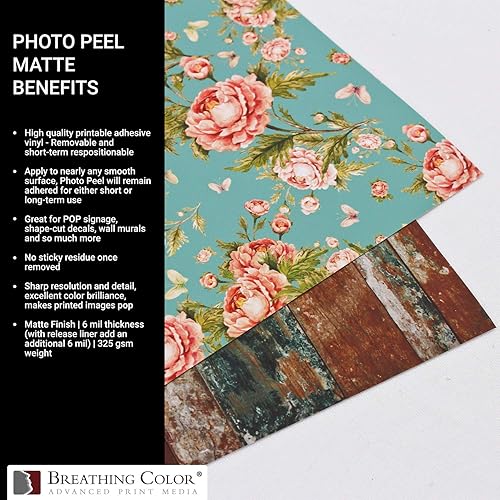 Miniatura 7 de Rollo de vinilo adhesivo mate para imprimir fotográfico, 17 pulgadas x 10 pies, papel adhesivo de inyección de tinta para despegar y pegar, funciona