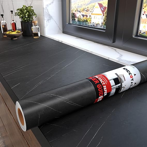 Decotalk Black Marble Contact Paper for Bathroom Countertop Waterproof