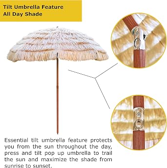 FOREVER BAMBOO Tiki Thatch Beach and Patio Umbrella Hawaiian Style Palapa with UV Protection