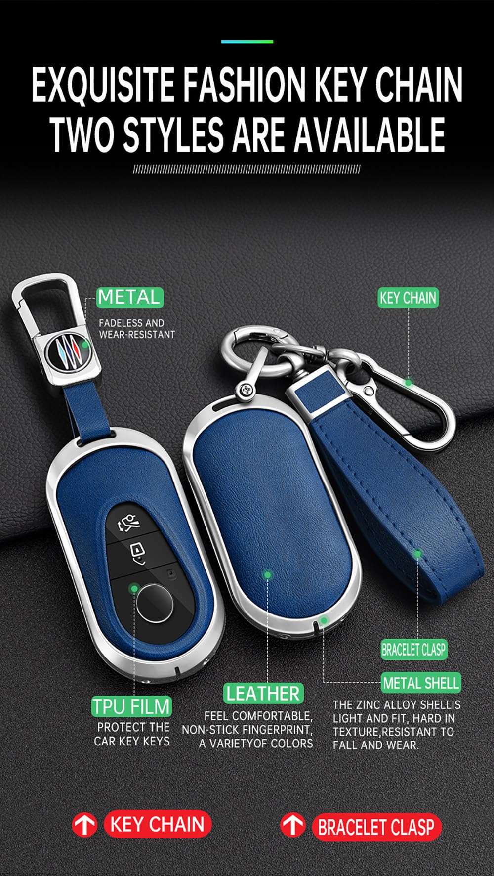 KUNIO Key Case Cover fit for Mercedes Benz C Class W206 S Class W223 C200 GLC 2023 2022 2021 2020 Keyless Key Protection Metal Key Cover Key Box Key Ring Cover B Blue - Image 4