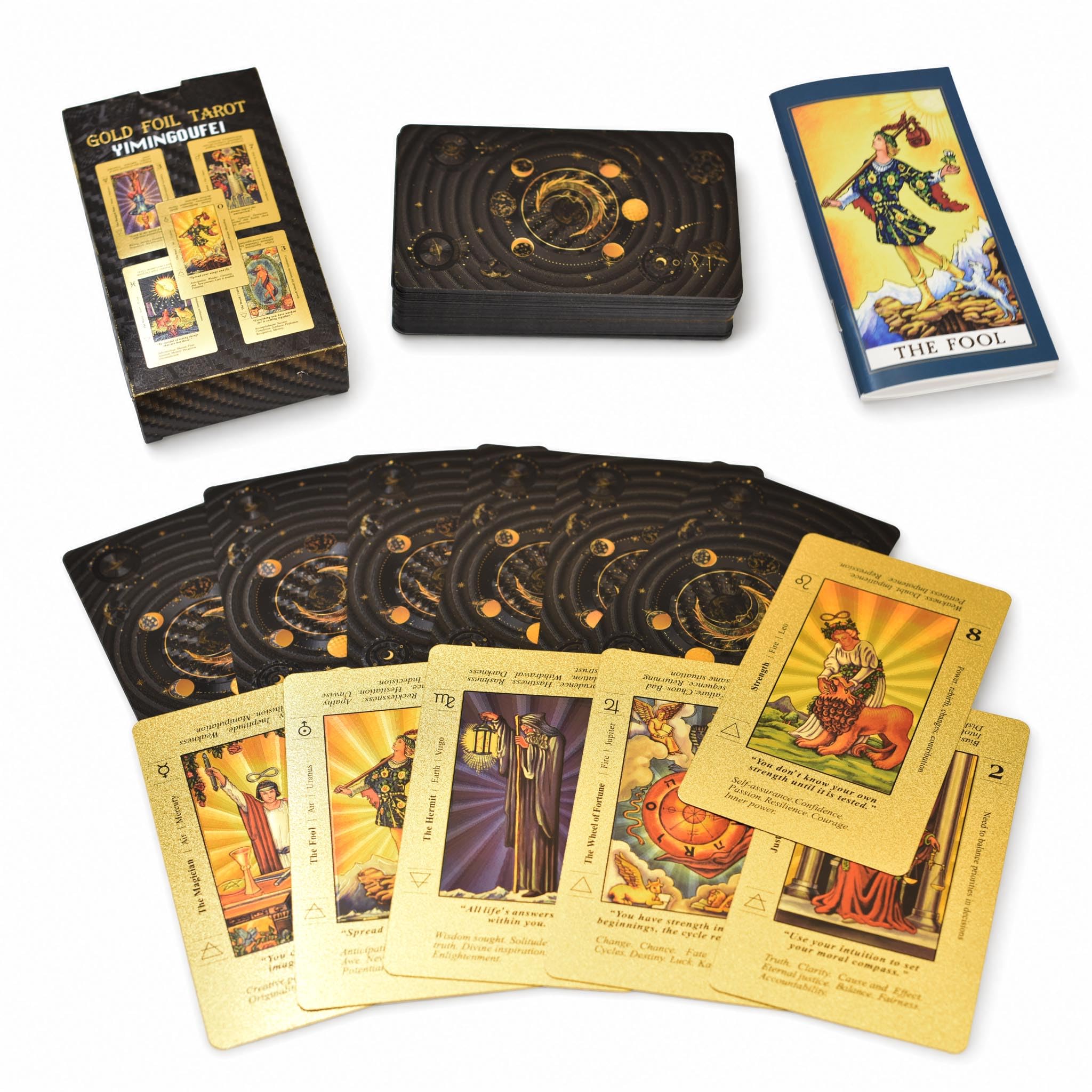 Tarot Rider Waite dorado en inglés con guía de 78 cartas de PET 8