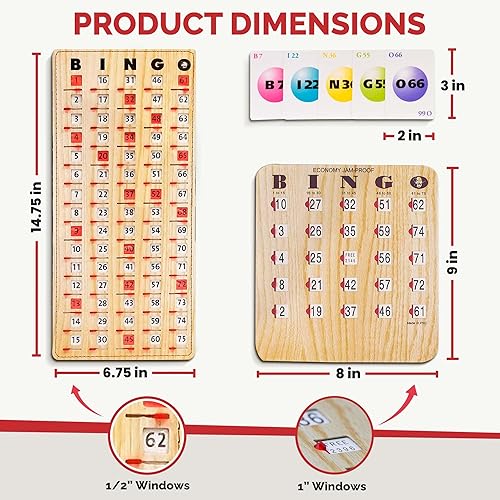 Miniatura 22 de MR CHIPS Tarjetas de bingo a prueba de atascos con ventanas deslizantes, 25 tarjetas de obturador de bingo reutilizables, 75 tarjetas de llamadas