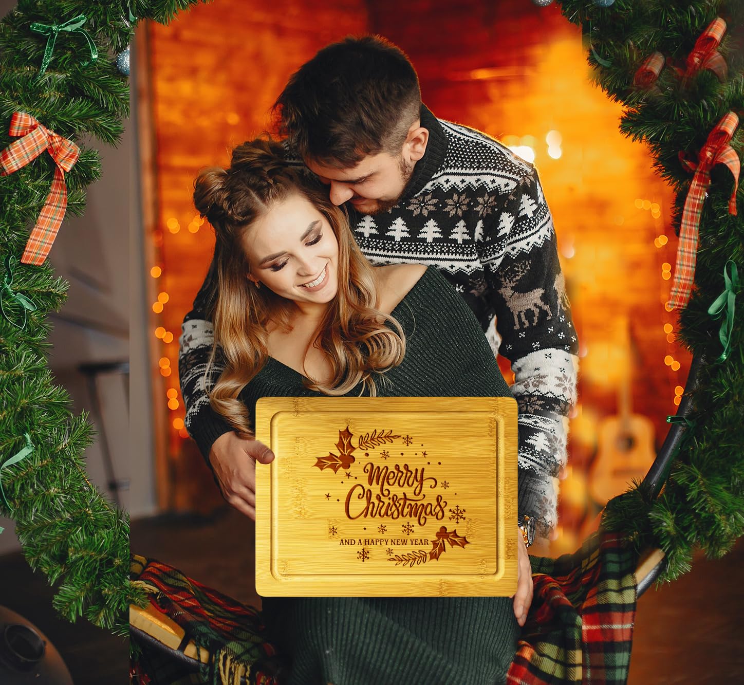 Christmas Themed Wood Cutting Board - Unique Christmas 2024 Gift For Kitchen - Decorative Christmas Serving Tray