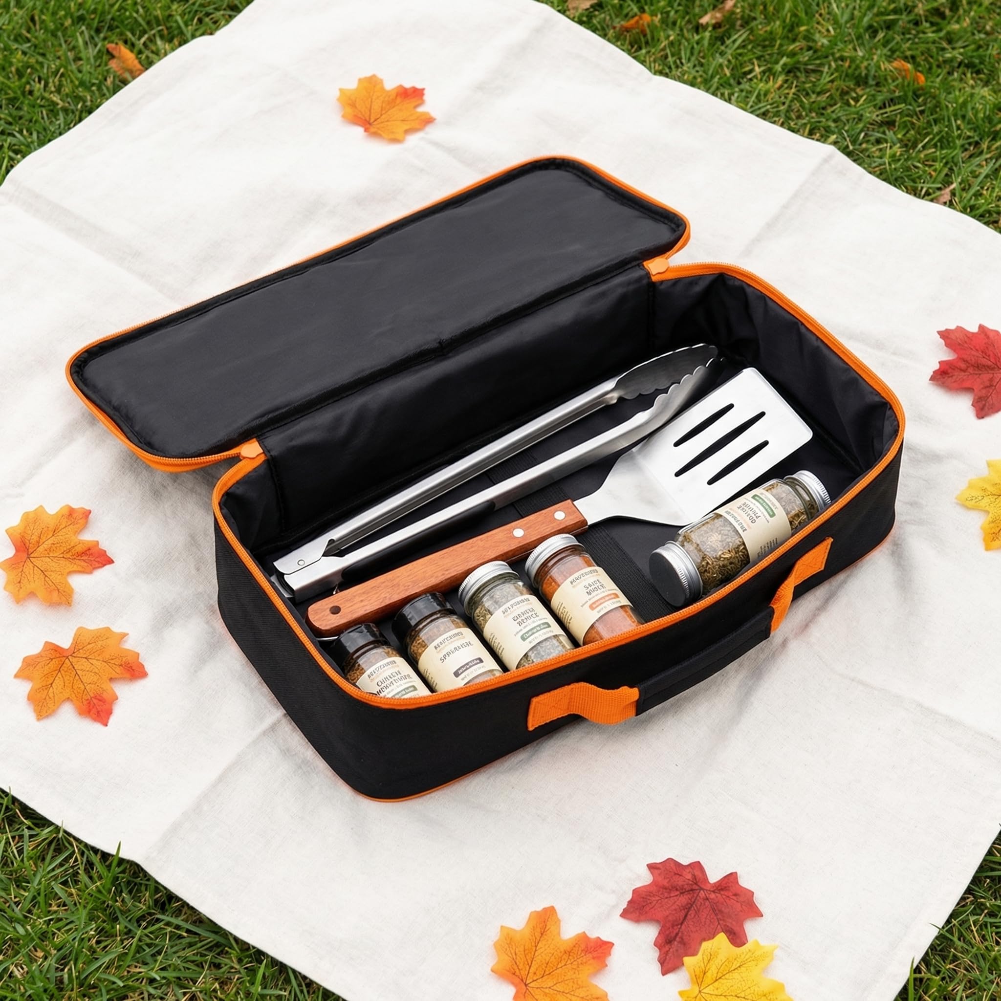 TOYANDONA Bolsa de almacenamiento de herramientas para parrilla al aire libre, soporte para herramientas de barbacoa, organizador portátil de tela Oxford para utensilios de parrilla, accesorio ligero